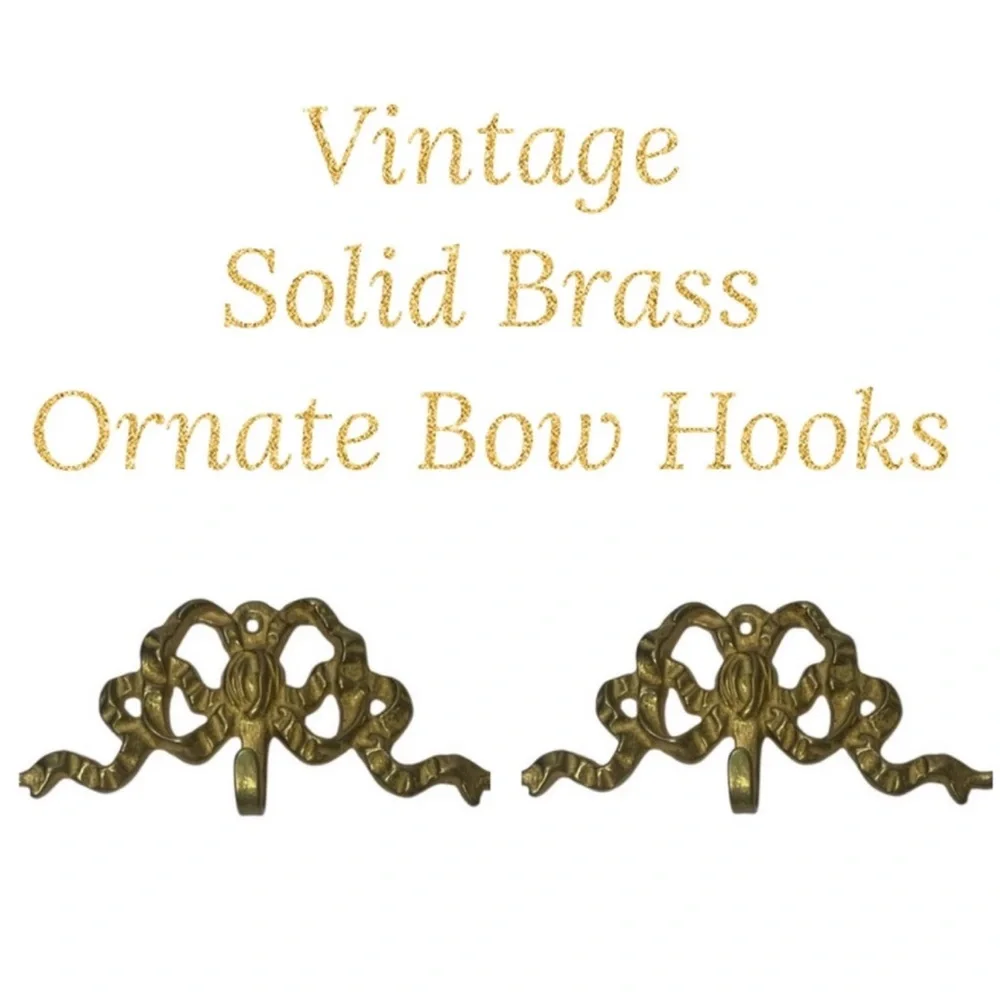 Vintage Brass Hooks Ornate Gold Bow Brass Hardware Grand Millennial Regencycore
